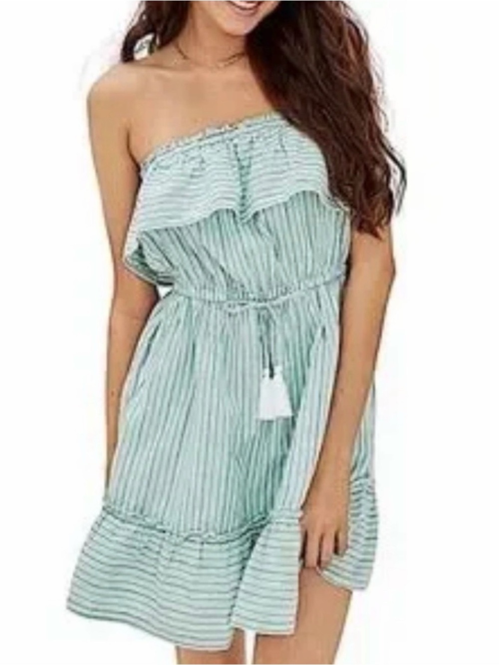 NWT AMERICAN EAGLE‎ Strapless Mini Dress Green Striped Cotton XS